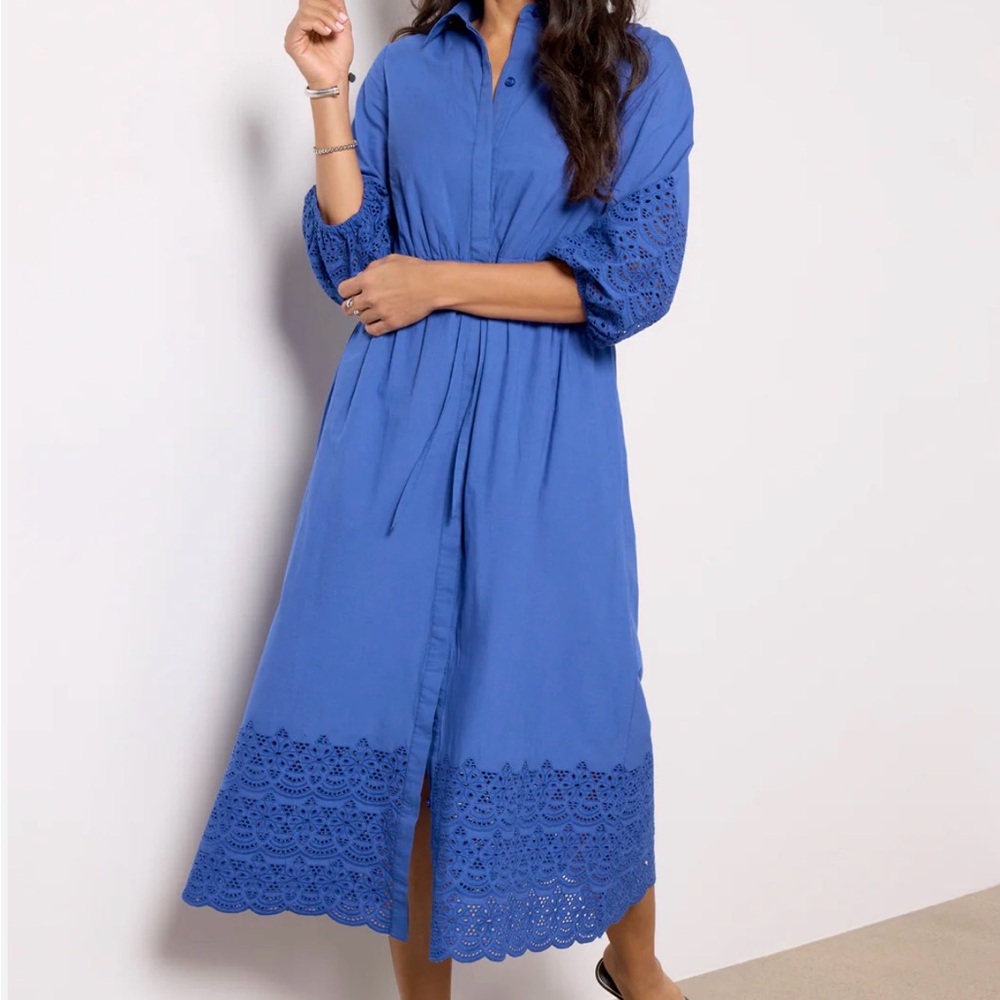 New Evereve Addison Blue Lace Trim Maxi Dress, Size Small, New with Tags